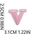 Pink embroidered letter V alphabet patch with white border for clothing decoration - V (Pink)