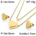 Golden heart-shaped jewelry set with necklace and earrings including size specifications - Heart Shape Style (KS201164-AF)