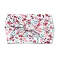 Elastic wide floral headband with pink rose pattern and decorative central twist knot - Style 110