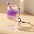 Glow-in-the-dark purple drink cup keychain with lemon slice and striped straw - Purple
