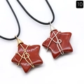 Red jasper star pendant necklace with handcrafted wire wrap and black wax cord - Rainbow Stone