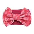 Infant nylon headband featuring a large red bow with white Christmas snowflake prints - #28 Christmas Red Snow