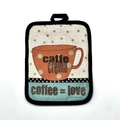 Thick cotton baking mat with vintage coffee print in cream orange and teal colors - Coffee Cup