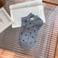 Gray cotton ankle socks with black polka dots and white 'Nice' letter label - One Size / Dark Gray