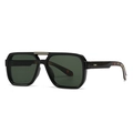 Lunettes aviateur avec monture noire, pont doré et branches en écaille de tortue - Verres Verts Branches Écaille