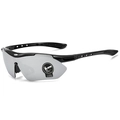 Sport sunglasses with black streamlined frame and silver mirror impact-resistant lenses - Black Frame Silver Mirror