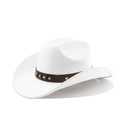 Dettaglio di cappello da cowboy bianco con cinturino in pelle marrone e borchie in metallo - M (56-58cm) / Bianco puro