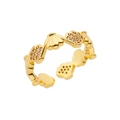 Ocean style 18K gold plated stainless steel open ring with shells and clear gemstones - Shell Fan Pattern Rhinestone Style (JZ5519G)