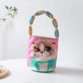 Rosa Canvas-Eimertasche mit süßem Katzenprint und buntem, gepolstertem Baumwollgriff - Rosa Künstlerische Katze