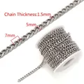 Golden 304 stainless steel Cuban link chain 7x5mm on reel for DIY jewelry making - 5mm Width-1.5mm Thick-Steel Color