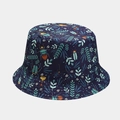 Navy blue bucket hat with vintage insect and fern leaf patterns for sun protection - M (56-58cm) / 19# Navy Insect & Plant