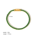 Détail du bracelet plaqué or 18k avec pierres de zircon vert et ses dimensions - Style Vert (TB5061-GN)
