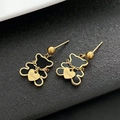 Golden bear earrings with black enamel and heart pendants engraved with Dream word - Black Shell Bear Gold Color Stud Earrings