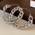 Silberfarbene Creolen im klobigen Gliederkettendesign mit glänzender Metalloberfläche - Silberner Kettenstil (925er Sterling Silber Ohrringstift)