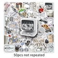 Lot de 50 stickers Y2K argentés métallisés avec motifs 3D de papillons et cerises chromés - 50 Pièces Style Y2K Argent