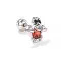 Macro view of cute penguin stud earring with red gemstone and screw back closure - Cartoon Penguin/Crab Shape / Silver