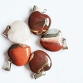 Five mixed natural heart stone pendants in jasper and quartz with silver metal bails - Rainbow