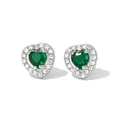 Elegant heart-shaped emerald green earrings featuring halo of sparkling zircons - Silver Heart Emerald Style (PDE1055)