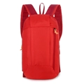 Minimalist red nylon backpack with yellow zipper pulls on a clean white background - Red