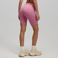 Pink high waisted yoga shorts for women with elastic scrunch butt lifting design - S / Dusty Pink