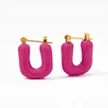 Boucles d'oreilles émaillées rose vif en forme de U avec métal doré poli - Fuchsia (KDE1798)