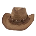 Close-up of woven straw cowboy hat with tricolor rope and fringe tassel detailing - One Size(56-58cm) / Camel (With Coffee Tassels)