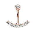 Rose gold stainless steel belly ring featuring arched cubic zirconia clusters - Style 4
