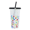 710ml plastic cold color changing straw cup with colorful heart pattern and black lid - Heart Cup (Black Lid)
