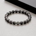 Elastic agate bracelet with volcano and tiger eye stone beads and steel spacers - Grey Natural Stone (KB183239-TLX)
