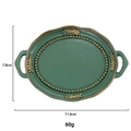 Vintage green oval jewelry tray with gold embossed patterns and handles, 11.6cm x 7.8cm - European Light Green Model 02