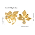 Detailed view of gold leaf earrings with sparkling rhinestones and natural texture - Realistic Leaves