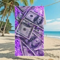 Microfiber beach towel with purple US dollar pattern and glitter print design - 80*160cm / Purple Dollar Sequin