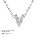 Silver stainless steel 45cm necklace featuring letter V pendant with sparkling zircon inlay - Letter V / Silver