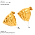 Detail view of 18k gold plated stainless steel triangle earrings with hammered texture - Hammered Triangle Style (SE471G)