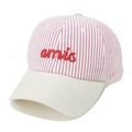 Detalle de gorra de béisbol de rayas rojas con bordado amis 3D y visera crema - M (56-58cm) / Rayas rojas