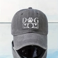 Washed dark grey vintage baseball cap featuring white Dog Mom embroidery and paw print - One Size / Gray