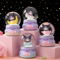 Cute Kuromi glowing snow globe musical box with assorted cartoon characters on desk - 2497# (lights + Snowflakes)