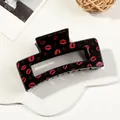Elegant black hair claw clip with red lip print pattern for women hair styling - 8.5cm Lips Print - Black Base