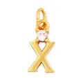 Polished gold-plated copper letter X pendant with sparkling white cubic zirconia - Single Stone Letter X