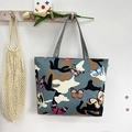 Women's canvas tote bag with butterfly camouflage print and grey handles - Camouflage Butterfly