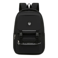 Minimalist black waterproof student backpack with HSD logo and sports letter straps - Black