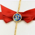 18k gold plated round bracelet featuring a colorful abalone shell inlay with letter U - Letter U