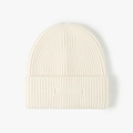 Minimalist cream white knitted beanie featuring a thick ribbed texture and folded cuff - One Size / Cream