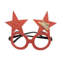 Occhiali festa di Natale con stelle rosse glitterate e scritta dorata Merry Christmas - Stile 24 Doppia Stella Glitter Rosso Merry Christmas