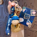 Porte-clés artiste 3D mignon avec dragonne bleue et crochet en métal doré - Artiste Dodue-La Jeune Fille à la Perle