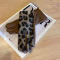 Women's leopard print suede winter gloves with fleece lining and chic floral embroidery - Caramel Leopard - Caramel Palm