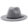 Classic grey wool fedora hat with black leather band and gold metal hardware - One Size 58cm Circumference / Gray