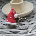 Christmas red Santa hat silicone keychain with silver metal ring and soft texture - Small Christmas Soft Glue Keychain Hat