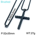 Collier croix en acier inoxydable noir brossé pour homme avec détails de blé - Noir (Grand)