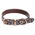 Adjustable leopard print calf hair pet collar with brown leather lining and gold hardware - 25-38M / Choker Necklace / Gray